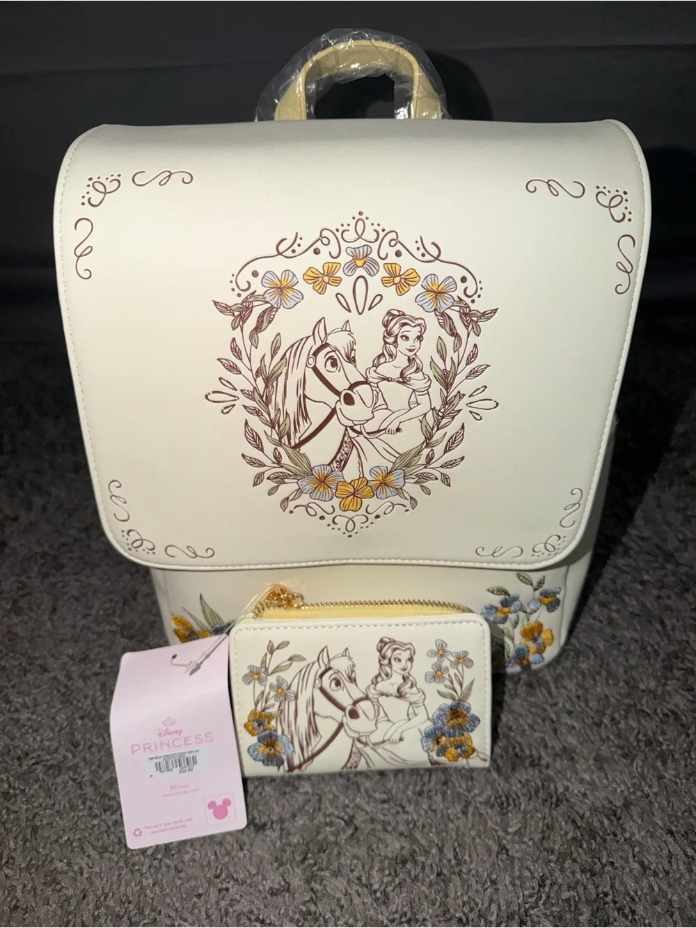 Loungefly Disney Belle White Floral Backpack & Wallet Set